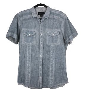 I-N-C Men’s Light Wash Blue Linen Blend Button Up Shirt, Pockets, Xtra Button L